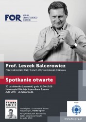 Zapraszamy na spotkania otwarte z prof. Leszkiem Balcerowiczem w Toruniu